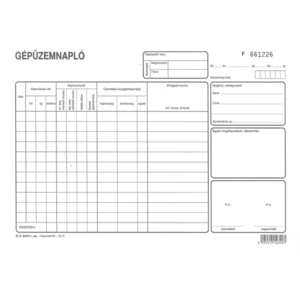 Gépüzemnapló A5, 25x2 lap, D.E.930/A/V, fekvő, vegykezelt
