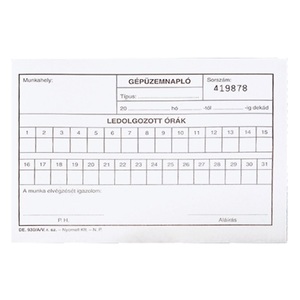 Gépüzemnapló A5, 25x2 lap, D.E.930/A/V, fekvő, vegykezelt