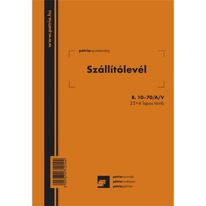 Szállítólevél A5, 25x4 lapos, B.10-70/A/V, álló, vegykezelt.