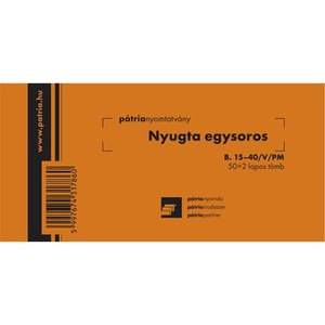 Nyugta, 1 soros, 50x2 lapos, PÁTRIA, B.15-40/V/PM