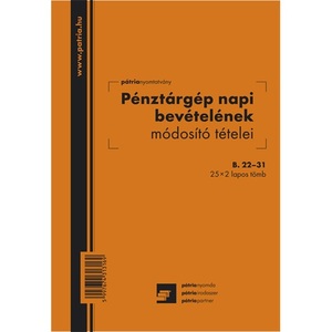 Pénztárgép napi bevételének módosító tételei A5, 25x2l. álló B.22-31