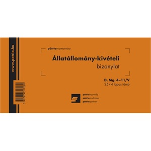 Állatállomány kivit.bizonylat, 203x102 mm, 25x4 lap, D.MG.4-11/V