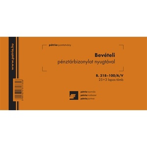 Bevételi pénztárbizonylat költségvetési szervek r., B.318-100/A/V,