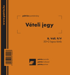 Vételi jegy A6, 50x2 lapos, B.VALL.9/V, álló, vegykezelt