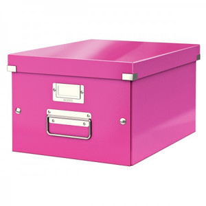 Irattároló doboz A4 LEITZ 6044 Click&Store, lakkfényű, rózsaszín
