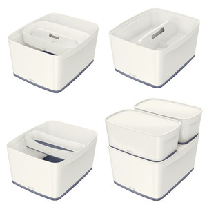 Tároló doboz LEITZ MyBox, fedővel, nagy, fehér-szürke