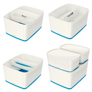 Tároló doboz LEITZ MyBox, fedővel, nagy, fehér-kék