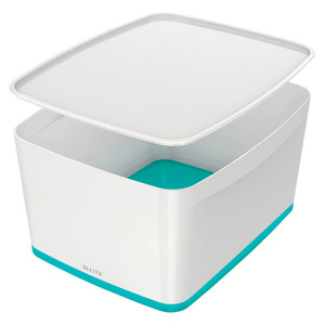 Tároló doboz LEITZ MyBox, fedővel, nagy, fehér-jégkék