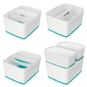 Tároló doboz LEITZ MyBox, fedővel, nagy, fehér-jégkék