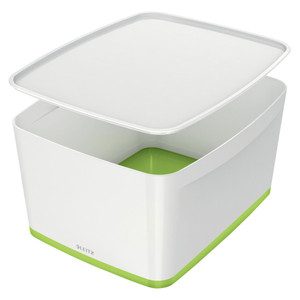 Tároló doboz LEITZ MyBox, fedővel, nagy, fehér-zöld