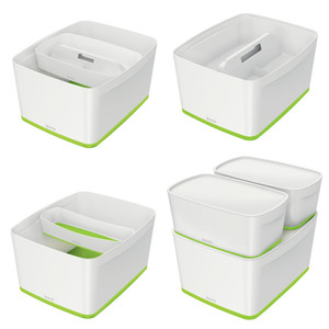 Tároló doboz LEITZ MyBox, fedővel, nagy, fehér-zöld