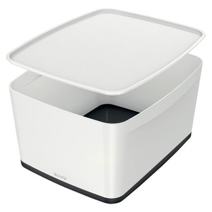 Tároló doboz LEITZ MyBox, fedővel, nagy, fehér-fekete