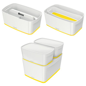 Tároló doboz LEITZ MyBox, fedővel, kicsi, fehér-sárga