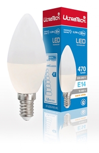 LED E14, 5W, 470Lm, 2700K, ULTRATECH, gyertya ízzó, meleg fehér