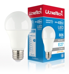 LED normál izzó E27 9,0W, 806lm, 2700K, 200 fok, 15.000h UltraTech