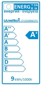 LED normál izzó E27 9,0W, 806lm, 2700K, 200 fok, 15.000h UltraTech